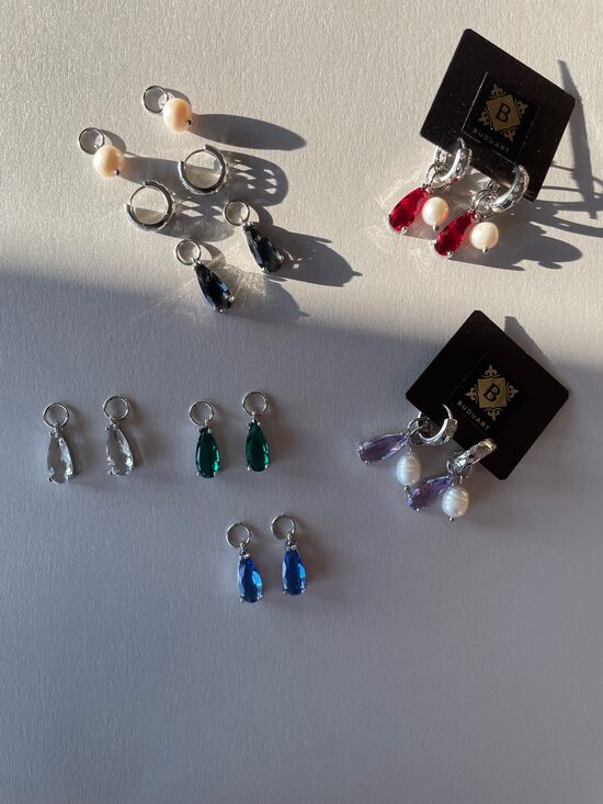 Sudraba auskari - upes pērles un kristāli